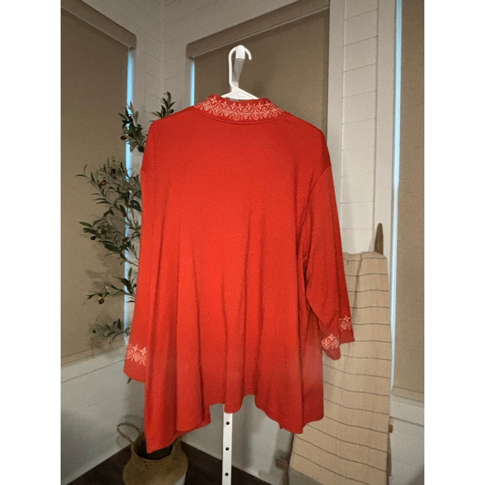 Women's Ultra Softs Burnt Orange & White Embroidered Open Front Cardigan 3X - Picture 4 of 4